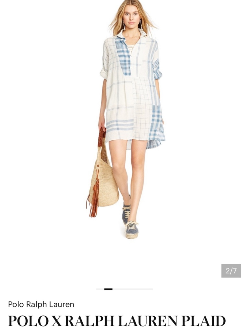 Polo Ralph Lauren Blue & White Plaid Shirt Dress sz M